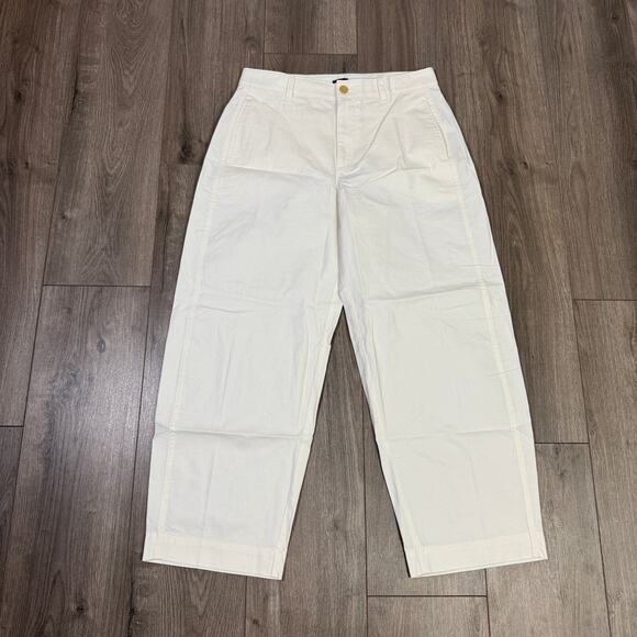 J.Crew Barrel Leg Pants WMNS 27 White Cotton-Linen Blend Stretch Hi-Rise Tapered - Picture 3 of 7